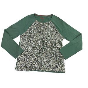 Boden Raglan Long Sleeve Sequin T-Shirt size 9-10 Sage Green